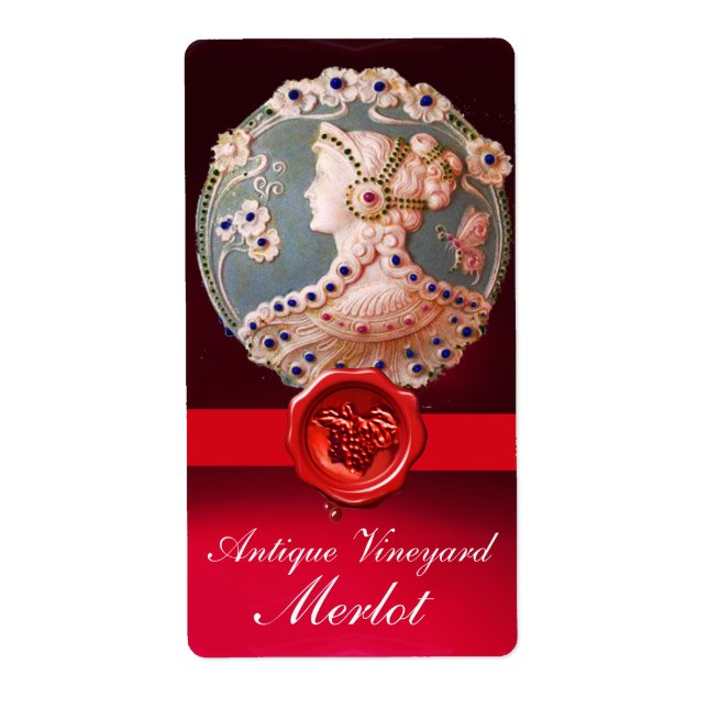 LADY WITH FLOWERS RED GRAPES WAX SEAL Wedding Wine (Front)