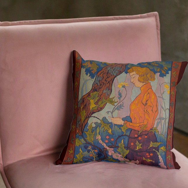 Lady with foxgloves throw pillow (Creator Uploaded)
