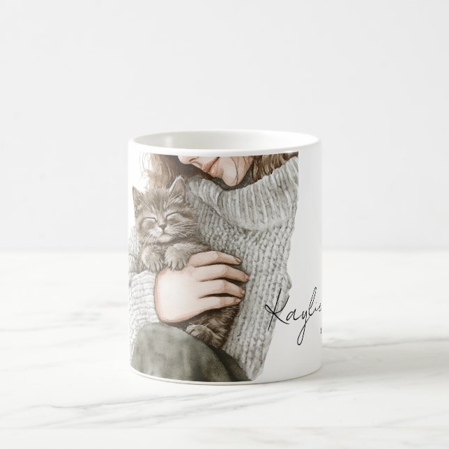 Lady with Grey Cat Coffee Mug (Center)