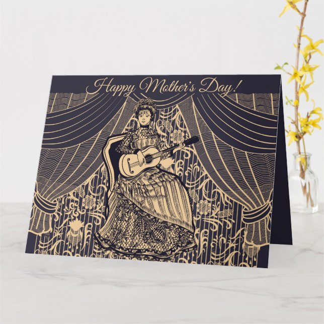 Lady with guitar  card (Yellow Flower)
