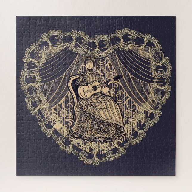 Lady with guitar jigsaw puzzle (Vertical)