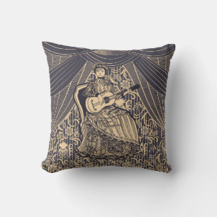 Lady with guitar outdoor pillow