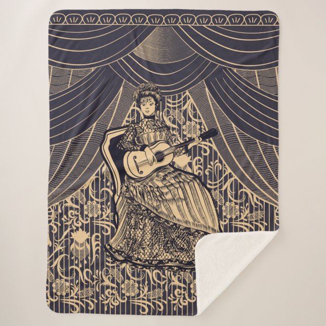 Lady with guitar sherpa blanket (Front)
