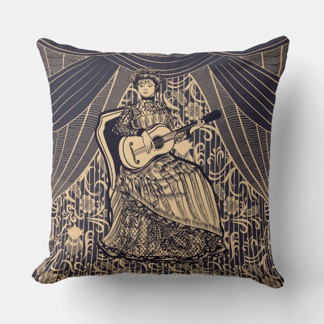 Lady with guitar throw pillow (Front)