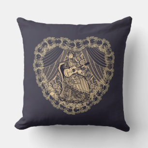 Lady with guitar throw pillow