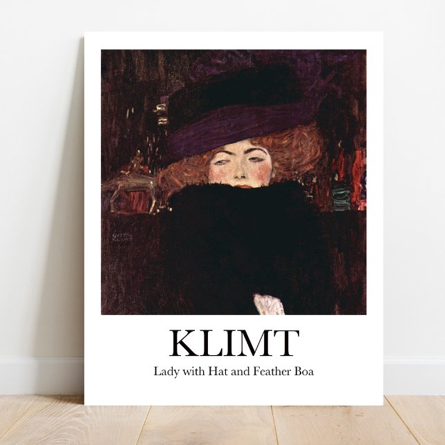 Lady with Hat and Feather Boa by Gustav Klimt Poster (Klimt's Iconic Lady: Bold & Beautiful. High-quality art poster)