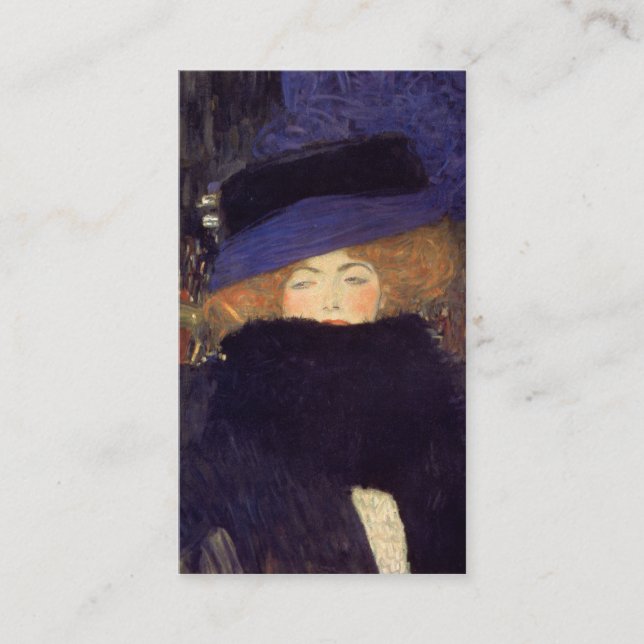 Lady with Hat and Feather Boa - Gustav Klimt Business Card (Front)