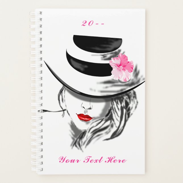 Lady with Hat Planner Custom Text and Year (Front)