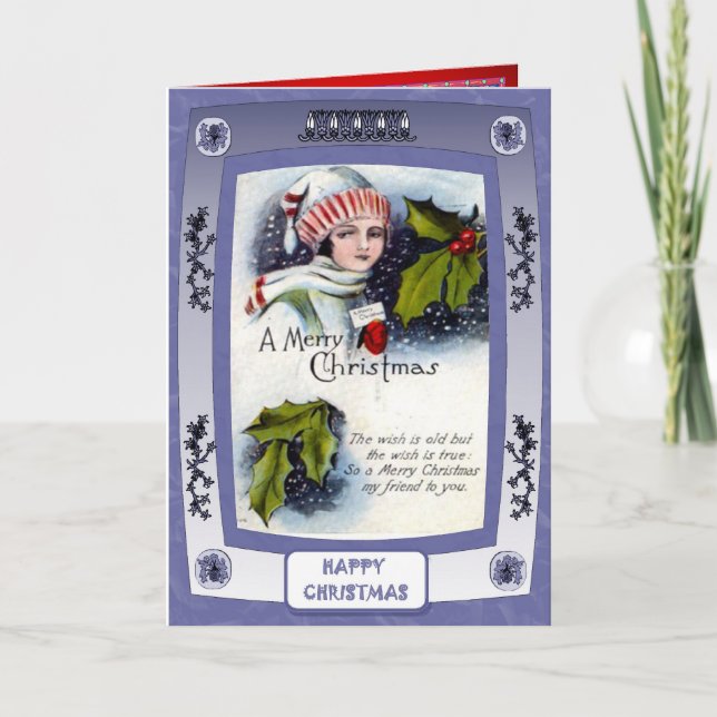 Lady with holly holiday card (Front)
