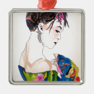 Lady with kimono metal ornament