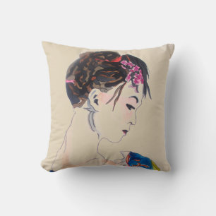 Lady with kimono throw pillow