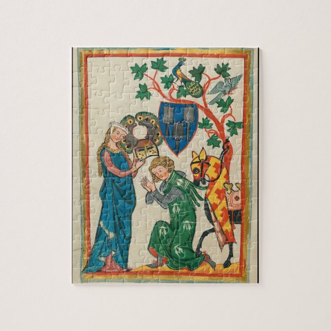 Lady with Knight, 14th Century Medieval Manuscript Jigsaw Puzzle (Vertical)