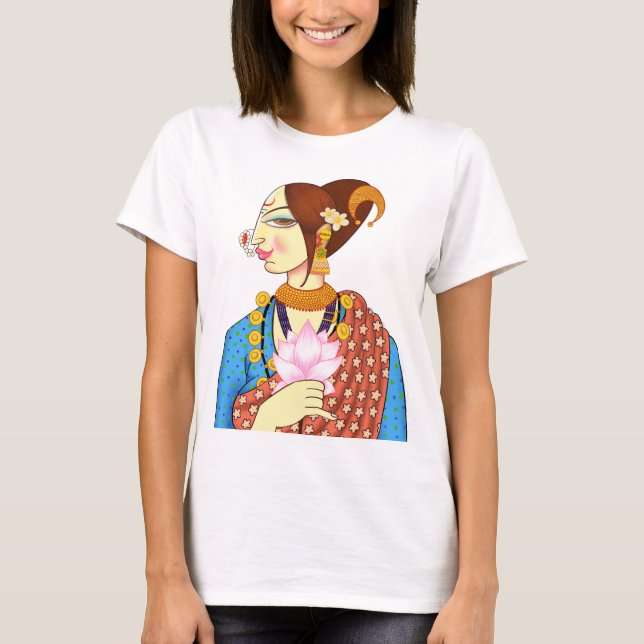 LADY WITH LOTUS - ETHNIC INDIAN DESIGN T-Shirt (Front)