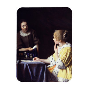 Lady with Maidservant Holding Letter by Vermeer Magnet
