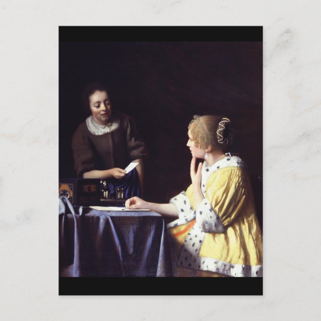 Lady with Maidservant Holding Letter by Vermeer Postcard (Front)