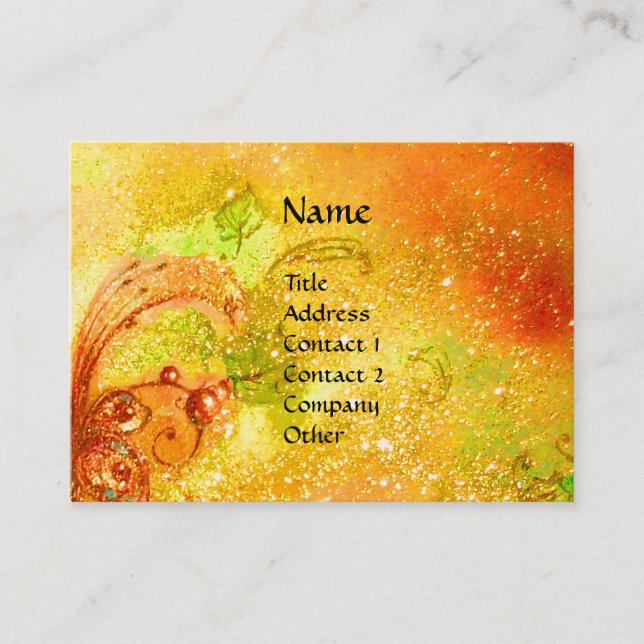 LADY WITH MASK IN THE NIGHT ,Gold Yellow Sparkles Business Card (Front)