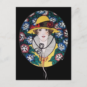 Lady with Morning Glories Postcard