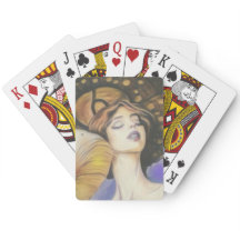 lady with mushroom deck of cards brown tones