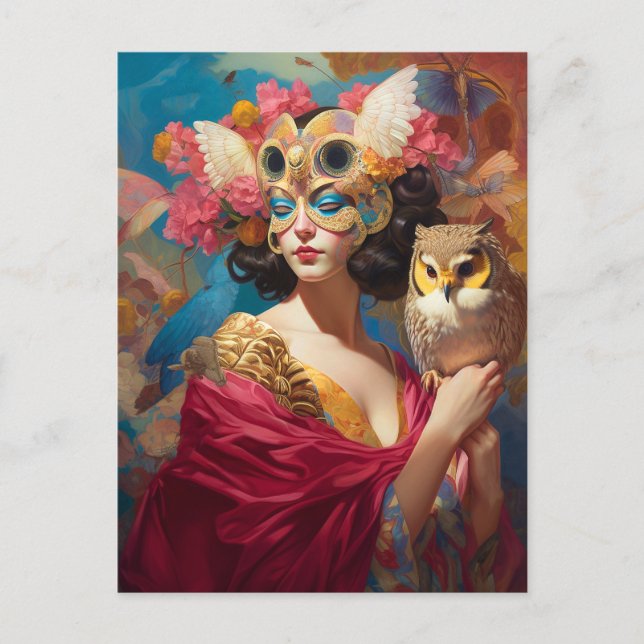 Lady With Owl Fantasy Art Postcard (Front)