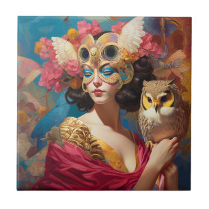 Lady With Owl Fantasy Art Tile