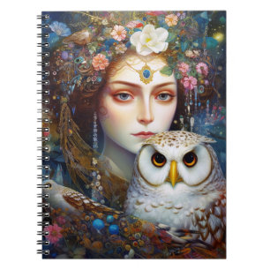 Lady With Owl Surreal Fantasy Art Notebook