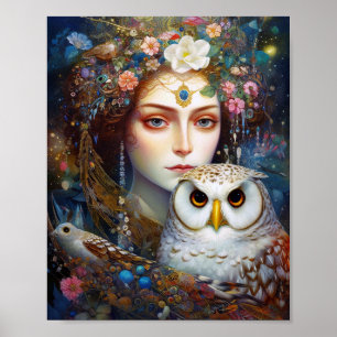 Lady With Owl Surreal Fantasy Art Poster