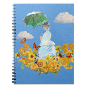 Lady with Parasol Sunflower Sky Notebook