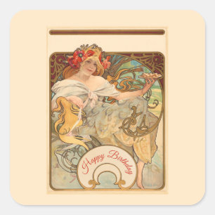 Lady with Poppies in Her Hair Square Sticker