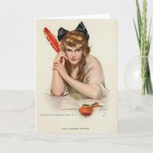 Lady With Red Quill Pen Greeting Card