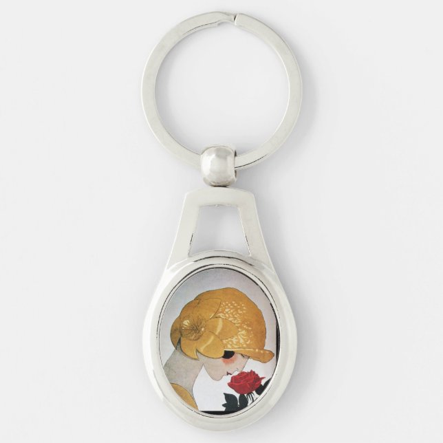 LADY WITH RED ROSE Beauty Fashion Keychain (Front)