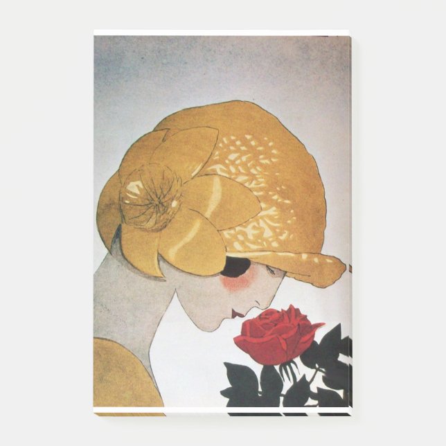 LADY WITH RED ROSE Beauty Fashion Post-it Notes (Front)