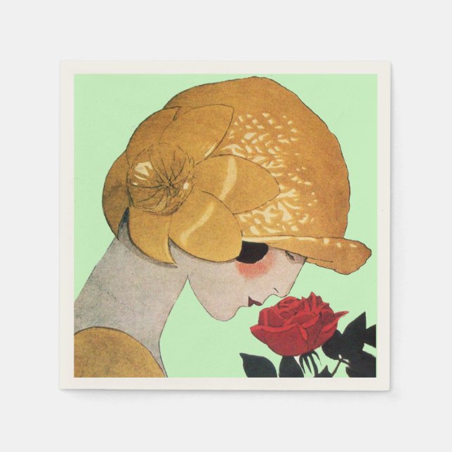 LADY WITH RED ROSE ,Green Napkin (Front)