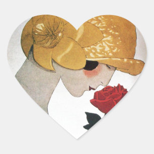 LADY WITH RED ROSE HEART HEART STICKER