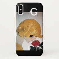 LADY WITH RED ROSE MONOGRAM