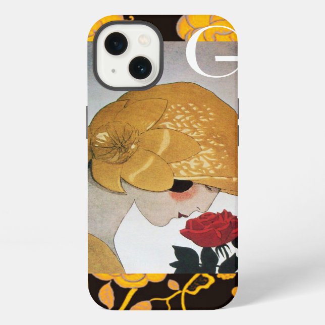 LADY WITH RED ROSE MONOGRAM iPhone CASE (Back)