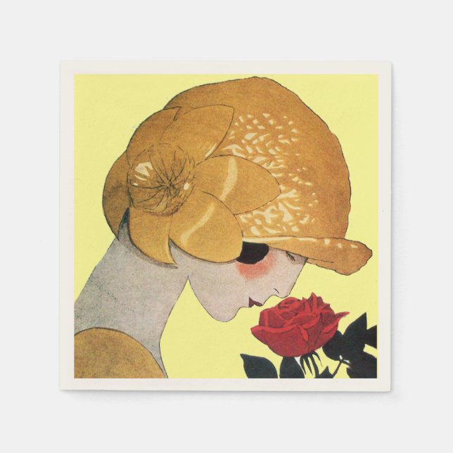LADY WITH RED ROSE ,Yellow Napkin (Front)