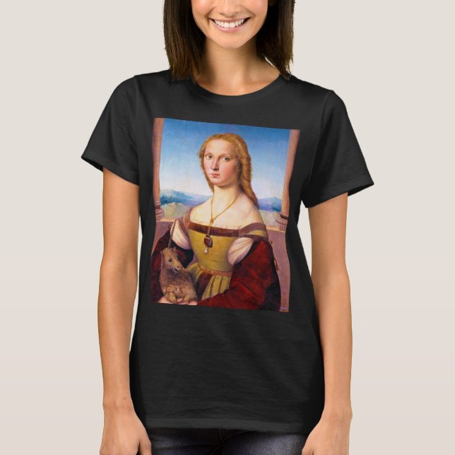 Lady with the Unicorn Raphael Santi portrait paint T-Shirt (Front)