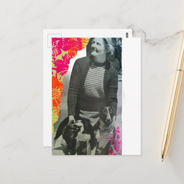 Lady With Two Dogs Collage Postcard (Front/Back In Situ)