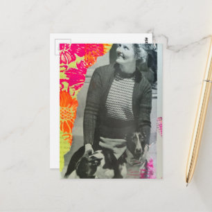 Lady With Two Dogs Collage Postcard