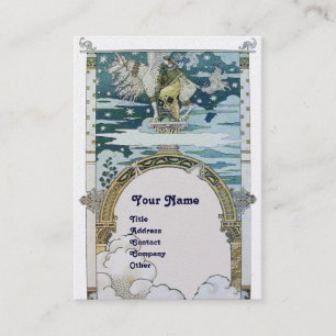 LADY WITH UNICORN ,blue white pearl paper Business Card