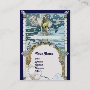LADY WITH UNICORN ,blue white platinum metallic Business Card