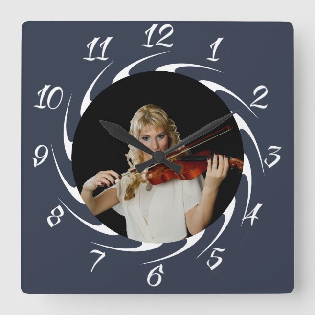 LADY WITH VIOLIN SQUARE WALL CLOCK (Front)