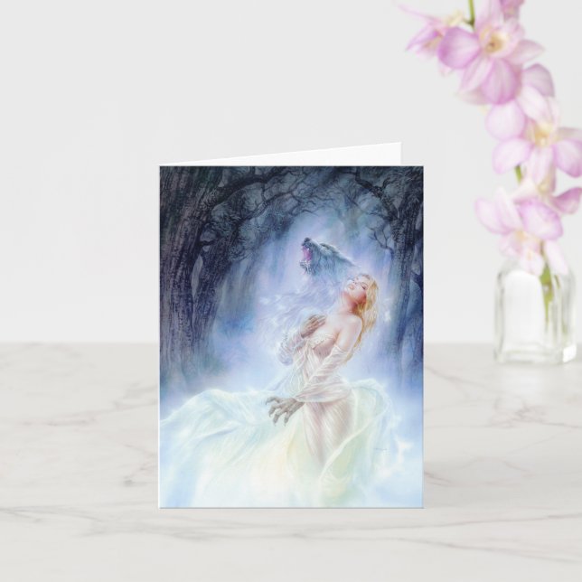Lady Wolf Fantasy Art Greeting Card | Enchanting  (Orchid)