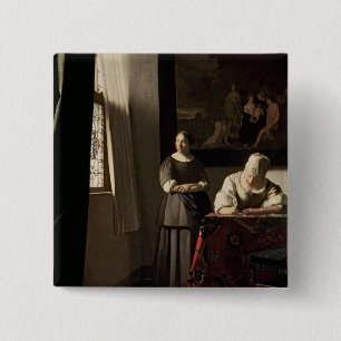 Lady writing a letter with her Maid, c.1670 2 Inch Square Button