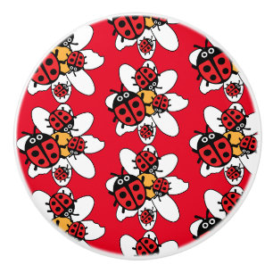ladybird And Ladybug Family   Ceramic Knob