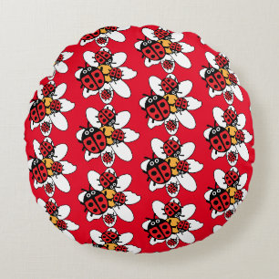 ladybird And Ladybug Family Round Pillow