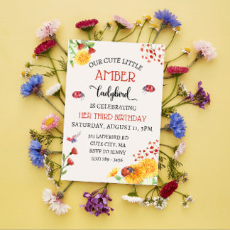 Ladybird Baby Girl Cute Spring Summer Birthday Invitation