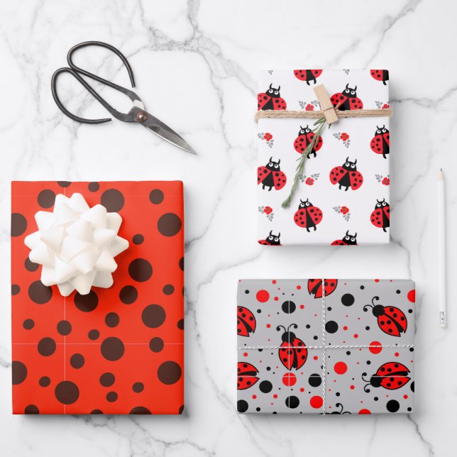 Ladybird Beetles Unique Red black Animal Insect Wrapping Paper Sheet (Front)