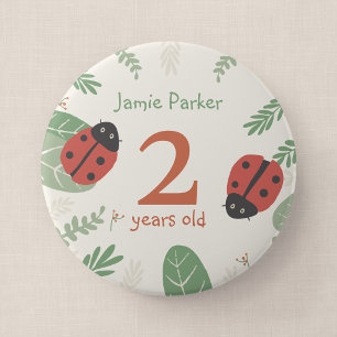 Ladybird Birthday Badge with Custom Name and Age 4 Inch Round Button