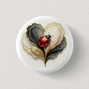 Ladybird Ladybug Heart Leaf 1 Inch Round Button